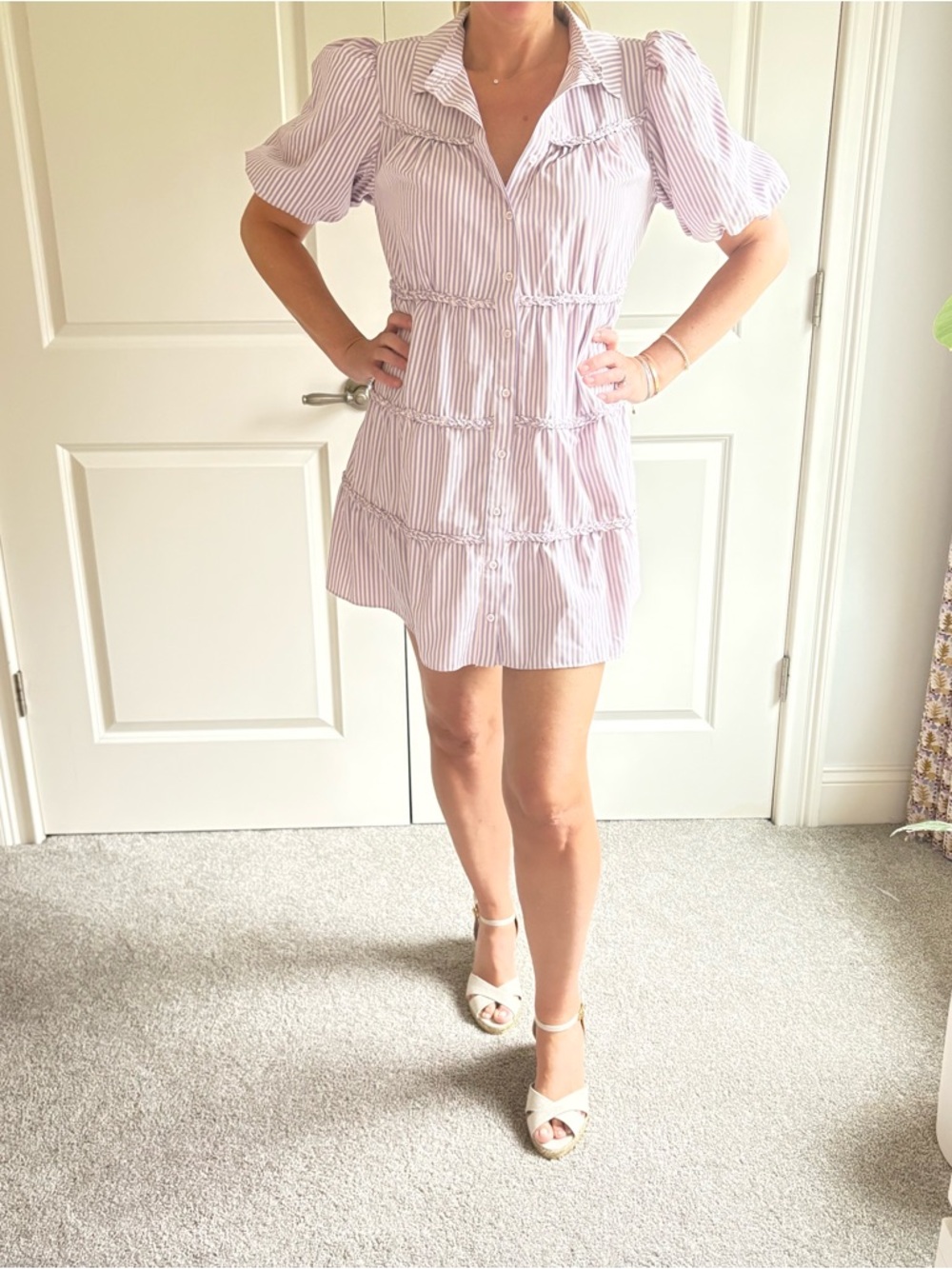 Walter Baker Pink Lavender Striped Dress Size M | Feminine Chic | WORN 1X